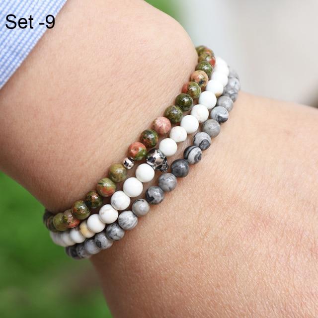 Stylish Steel & Stone 3 pc Minimalist Men's Bracelet Set-11 Styles