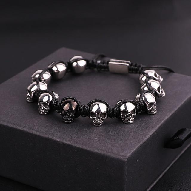 Men's Titanium Steel 'NO SKULLDUGGERY' Braided Wrap Bead Bracelet-4 Colors