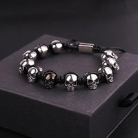 Thumbnail for Men's Titanium Steel 'NO SKULLDUGGERY' Braided Wrap Bead Bracelet-4 Colors