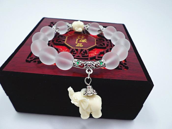 Crystal Elephant Matte Stone Bead Bracelet