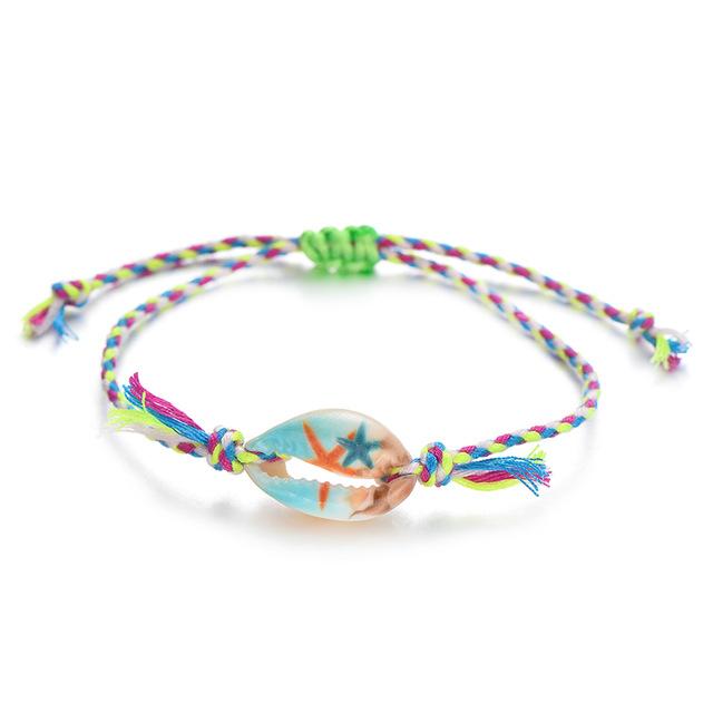 Printed Cowrie  Shell & Braided Cotton Rope  SUMMER FUN Boho Charm Bracelet-25 Styles/Colors