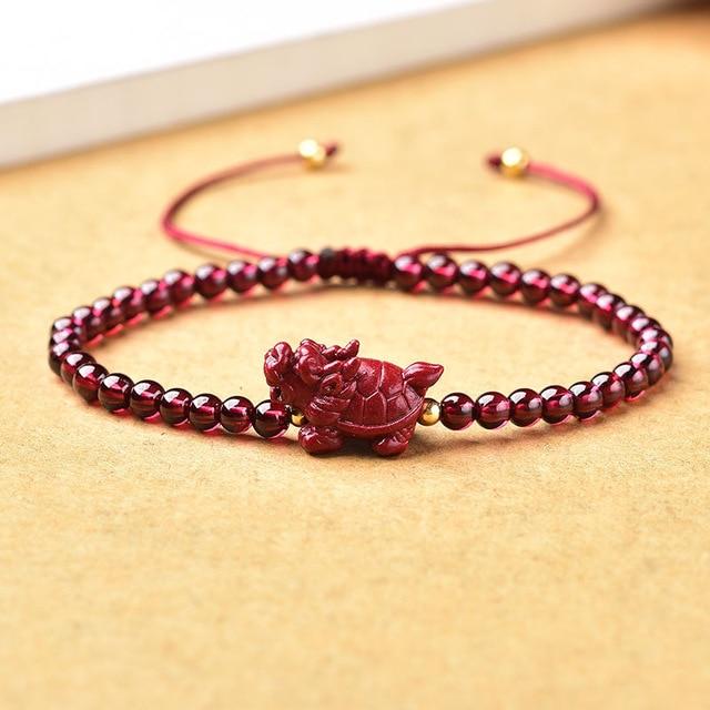 Hand Carved Purple Cinnabar Accents & Garnet Stone PIXIU'PROSPERITY Attracting Bracelet