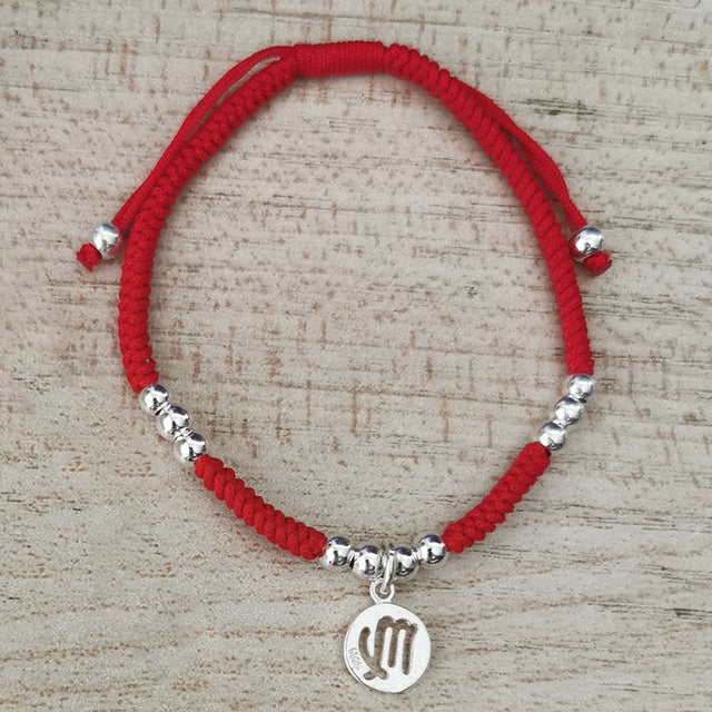 Red Rope & Silver Zodiac 12 Constellations Bracelet