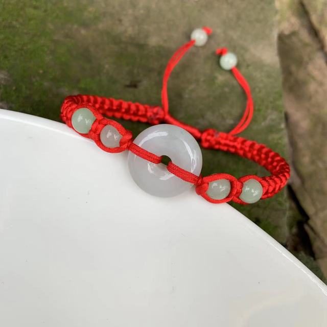 Natural Myanmar Jade 'Ping An Kou' Rope Bracelet