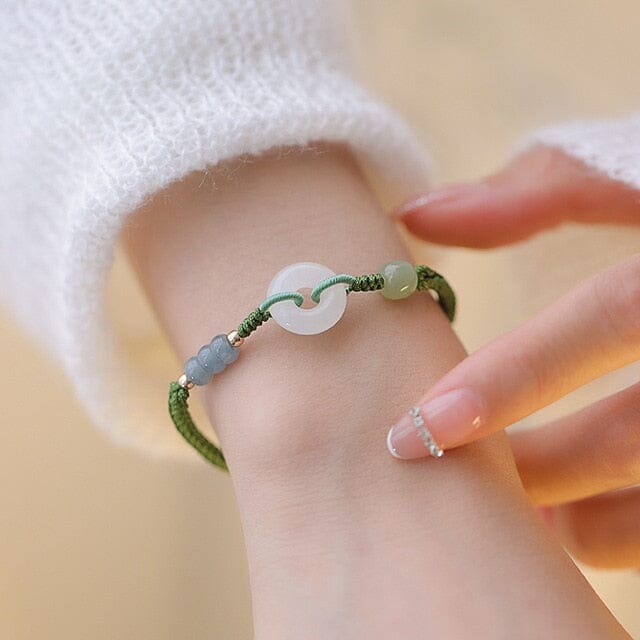 Lucky Jade with Woven 'No Adversity' Rope Bracelet