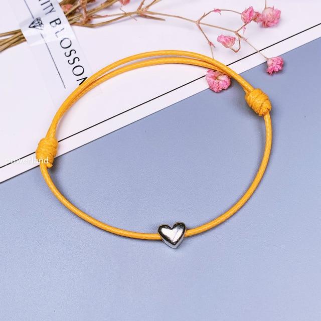 Wax Rope & 925 Sterling Silver CUTE LUCKY HEART Bracelet