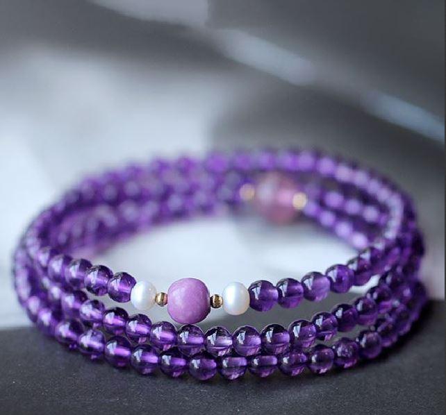 Natural Brazilian AMETHYST  & CHAROITE SOOTHING, & CALMING  Multi layer Bracelet