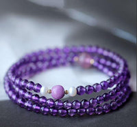 Thumbnail for Natural Brazilian AMETHYST  & CHAROITE SOOTHING, & CALMING  Multi layer Bracelet