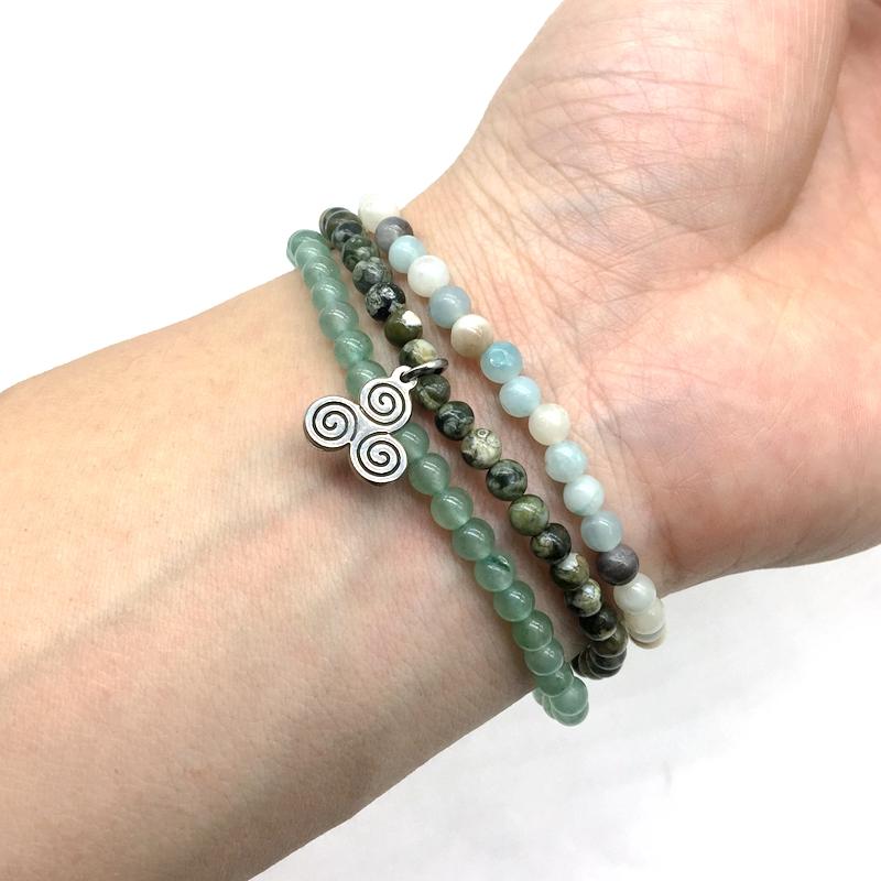 ATTRACT YOUR SOULMATE ( For Guys)  -Green Jade, Rhyolite & Amazonite- 3/pc  *MIGHTY MINIS*  Healing Energy Stone Bracelets