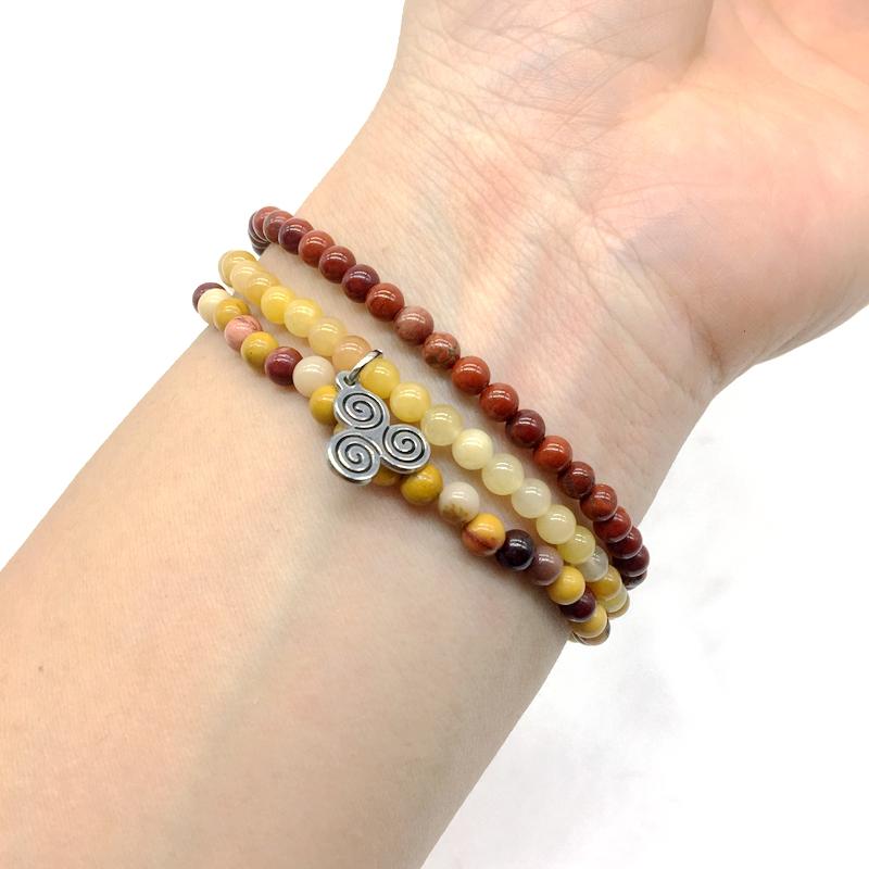 EMOTIONAL STABILITY & NURTURING  -Yellow Jade, Red Jasper & Mookaite- 3/pc  *MIGHTY MINIS*  Healing Energy Stone Bracelets