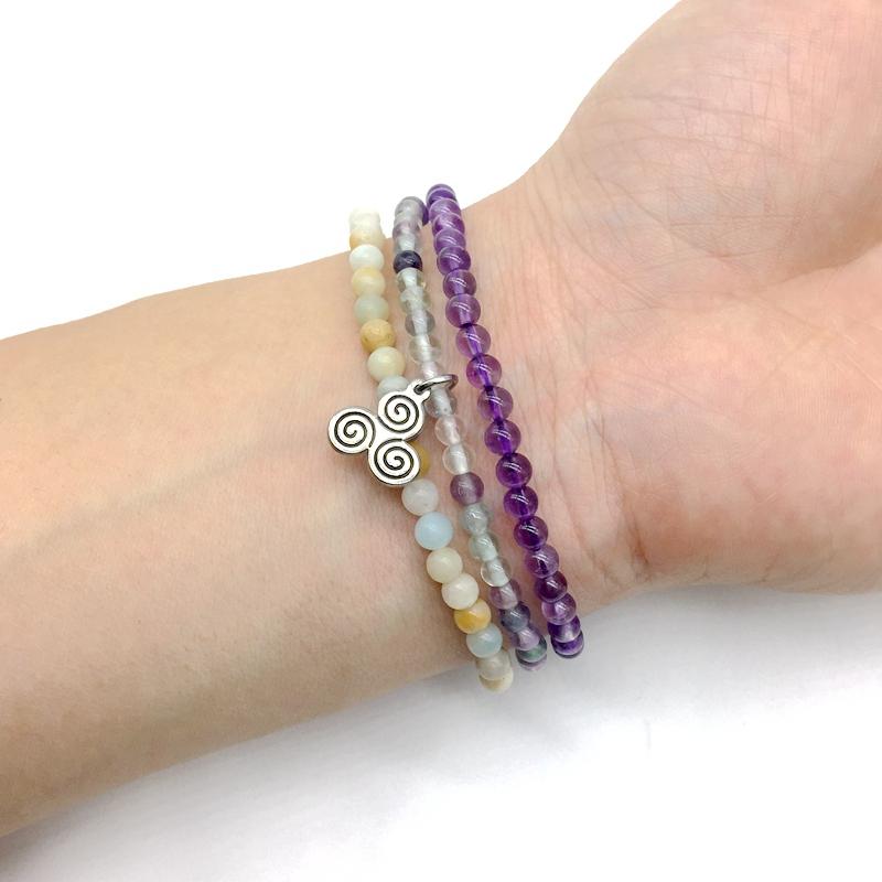 CALMNESS & LIGHT-Amethyst ,Amazonite & Fluorite- 3/pc  "MIGHTY MINIS " Healing Energy Stone Bracelets