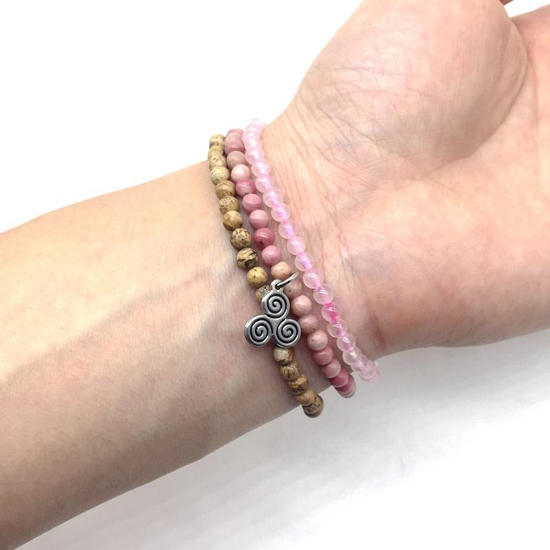 HEAL THE HEART-Rose Quartz,Picture Jasper & Rhodonite- 3/pc  "MIGHTY MINIS " Healing Energy Stone Bracelets