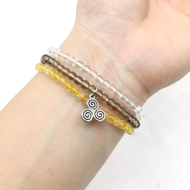 BALANCE & POSITIVITY-Smoky Quartz,Clear Quartz & Citrine- 3/pc  "MIGHTY MINIS " Healing Energy Stone Bracelets