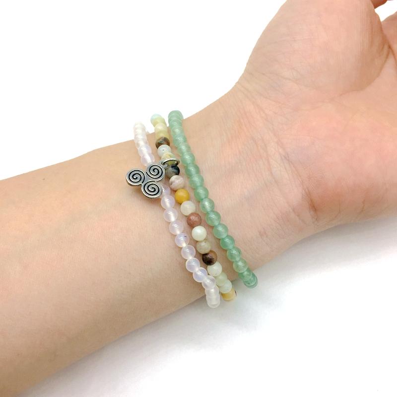 HARMONY & HEALING-Green Aventurine,Amazonite & Snow Quartz- 3/pc  "MIGHTY MINIS " Healing Energy Stone Bracelets