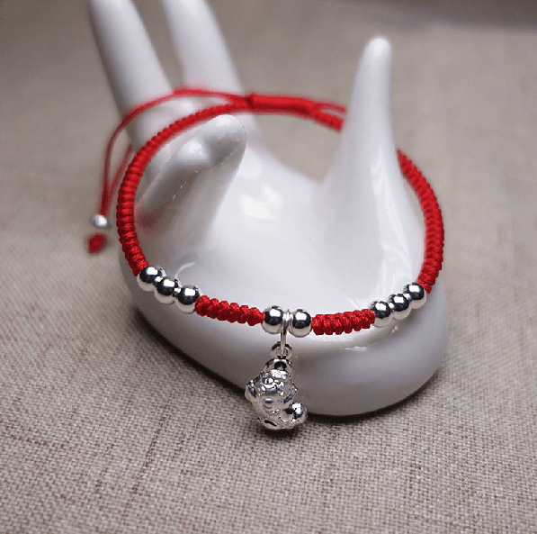 Sterling Silver PI XIU & Red Rope LUCK ATTRACTION Bracelet