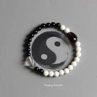 Thumbnail for Black Obsidian & White Mother of Pearl Beads Yinyang Bracelet