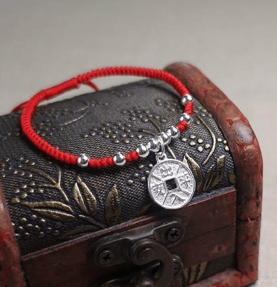 Sterling Silver LUCKY COIN Red Rope Bracelet