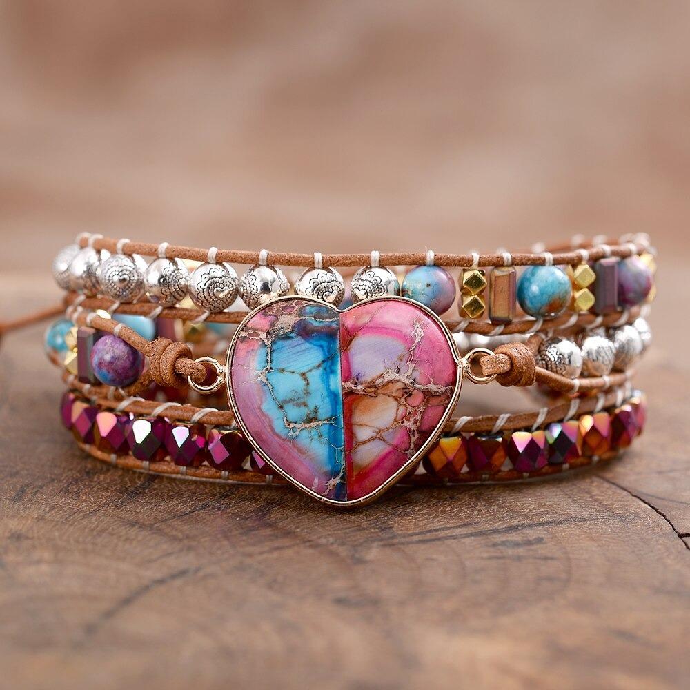 Love Together Heart Jasper Wrap Bracelet-Your Soul Place