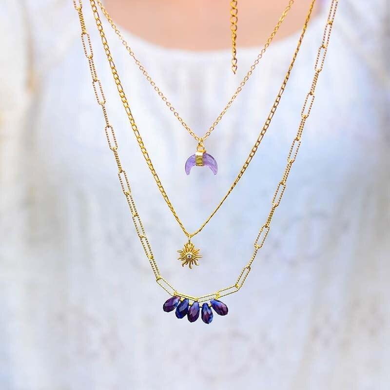 Sun Moon Star Amethyst  Necklace-Your Soul Place