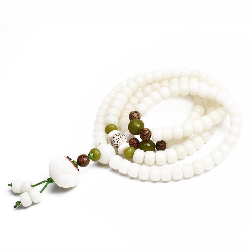 Natural White Jade "Lotus Flower" Mala Prayer Bracelet-Your Soul Place
