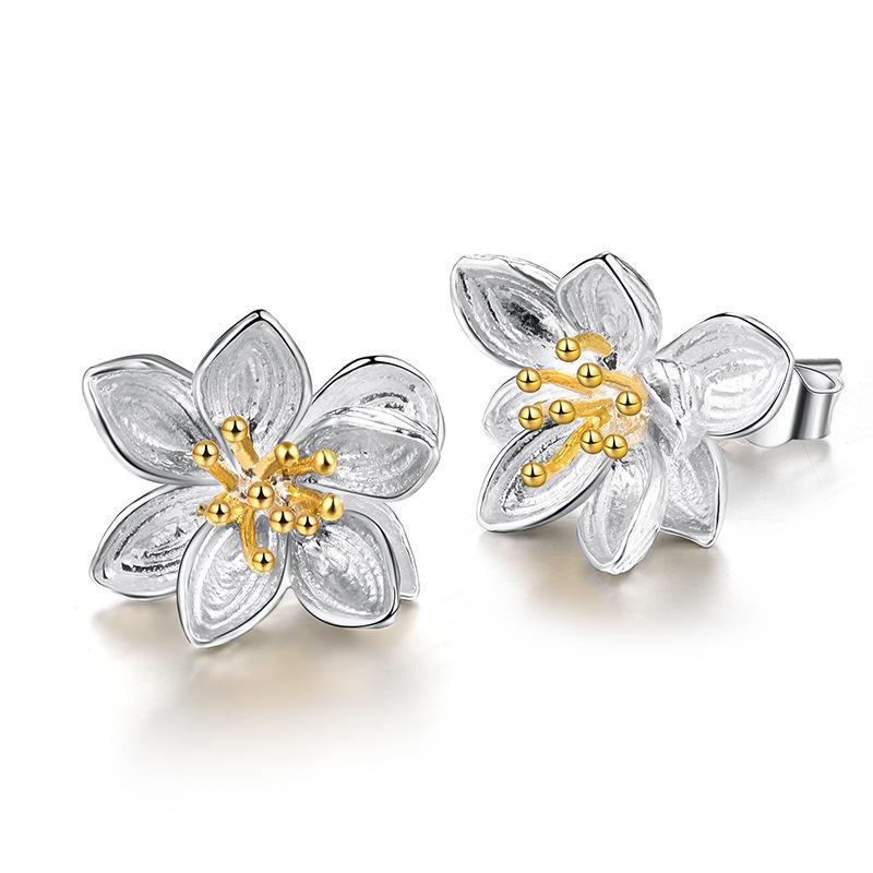 Whisper Floral Stud Earrings in Sterling Silver Plated 18K Gold-Your Soul Place