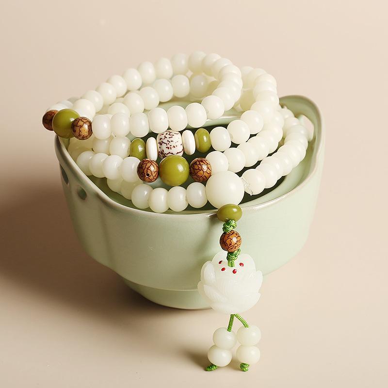 Natural White Jade "Lotus Flower" Mala Prayer Bracelet-Your Soul Place