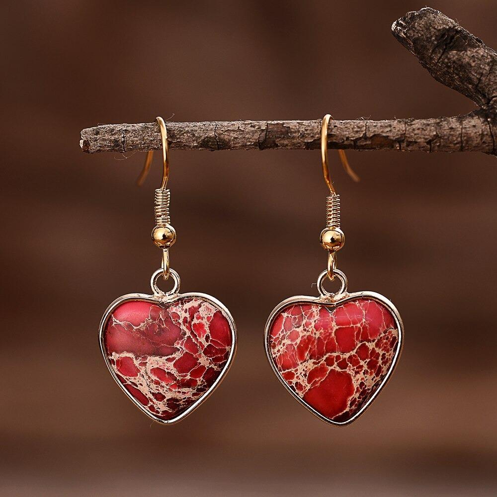 Tiny Hearts Big Love Jasper Dangle Earrings-Your Soul Place