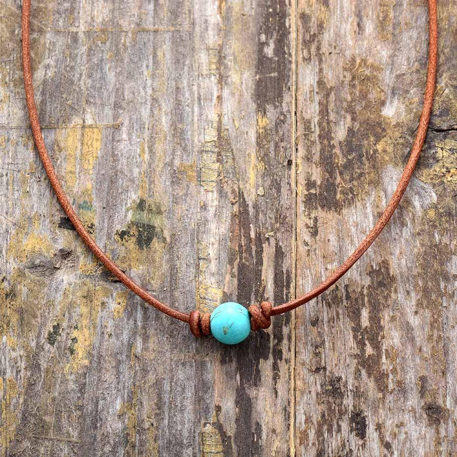 Leather and Turquoise Bead Choker Necklace-Your Soul Place