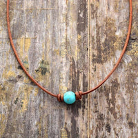 Thumbnail for Leather and Turquoise Bead Choker Necklace-Your Soul Place