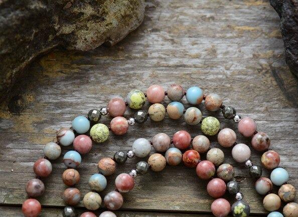 Natural Jasper Agate Pyrite Bead Necklace With Tassel-Your Soul Place