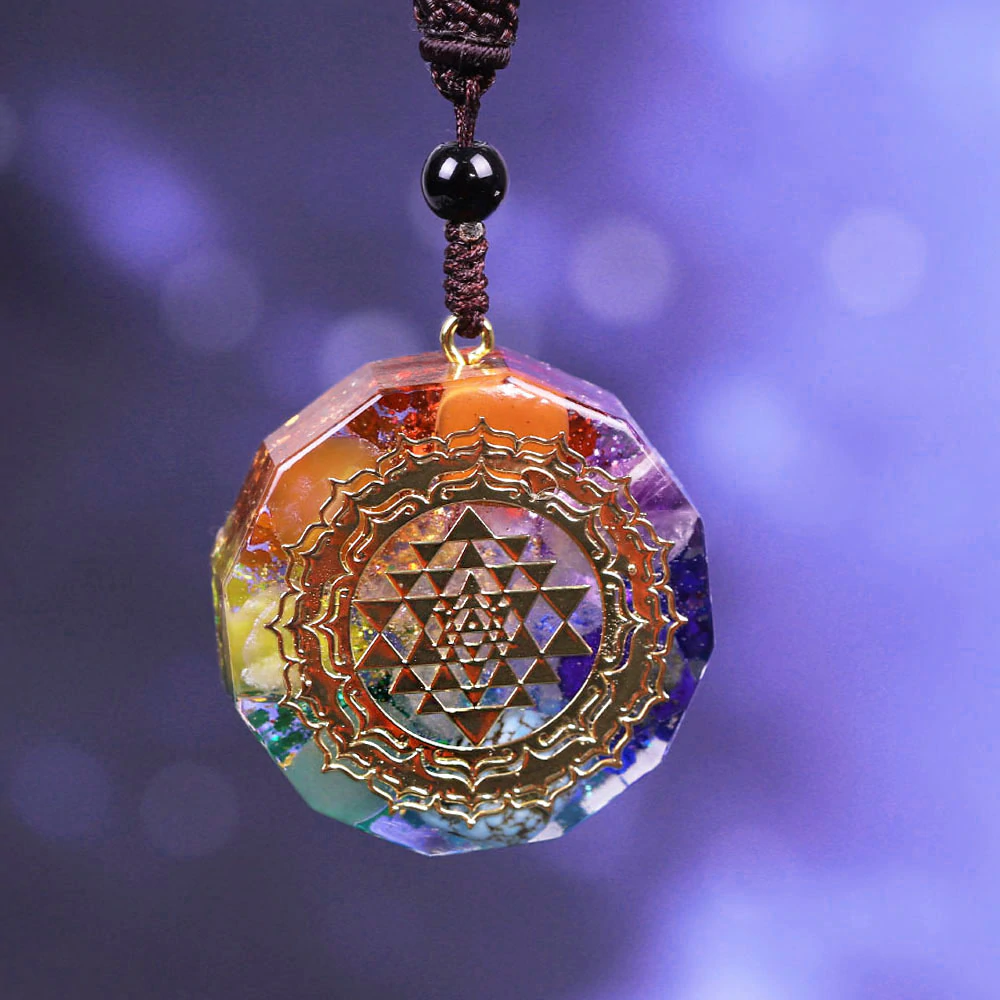 Gold Moonstone Sri Yantra Silver Pendant Necklace