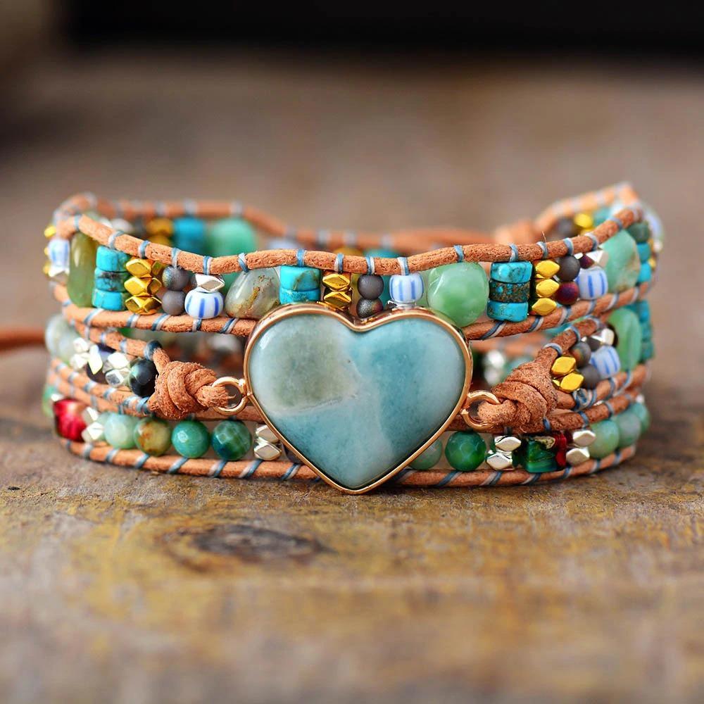 Spiritual Heart Amazonite Wrap Bracelets-Your Soul Place