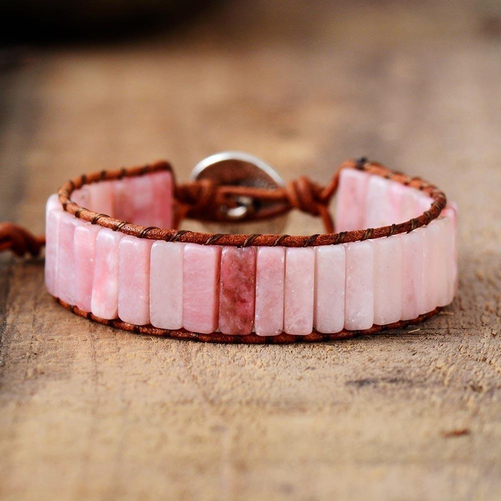Rosamie Pink Opal Stone Leather Bracelet-Your Soul Place