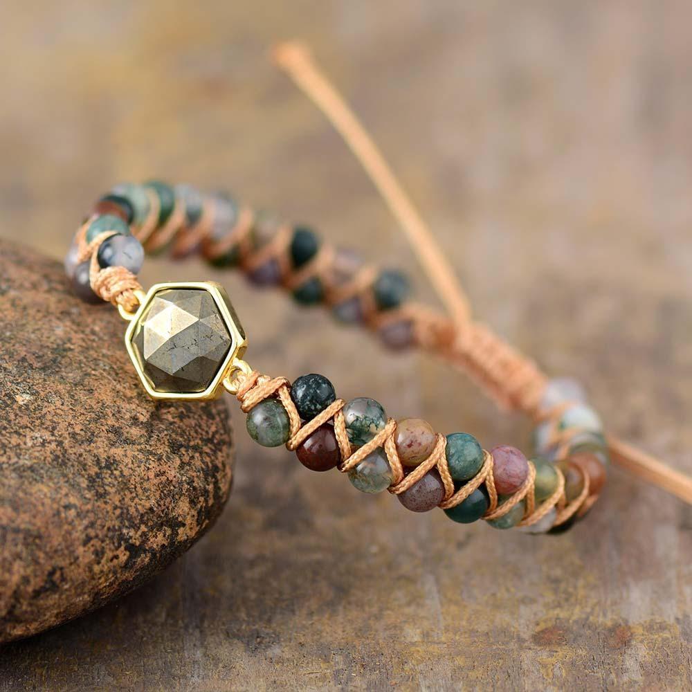 Stamina Pyrite and Onyx Braided Bracelet-Your Soul Place