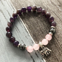 Thumbnail for Meditation Rose Quartz Amethyst Elephant Charm Bracelet-Your Soul Place