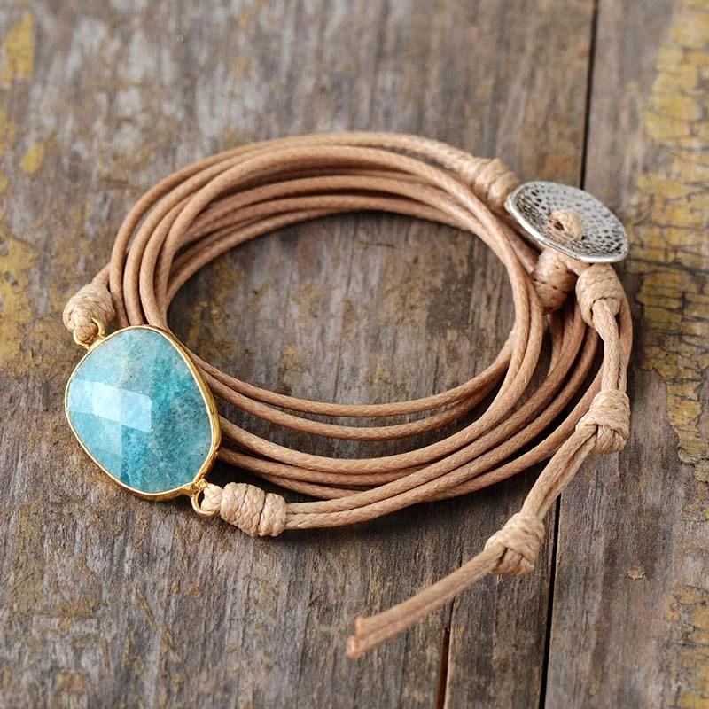 Handmade Amazonite Wrap Leather Bracelet-Your Soul Place