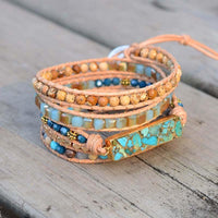 Thumbnail for Natural Intense Turquoise Handmade Leather Bracelet-Your Soul Place