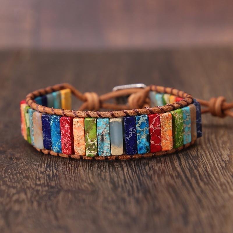 Rainbow Jasper Leather Wrap Bracelet-Your Soul Place