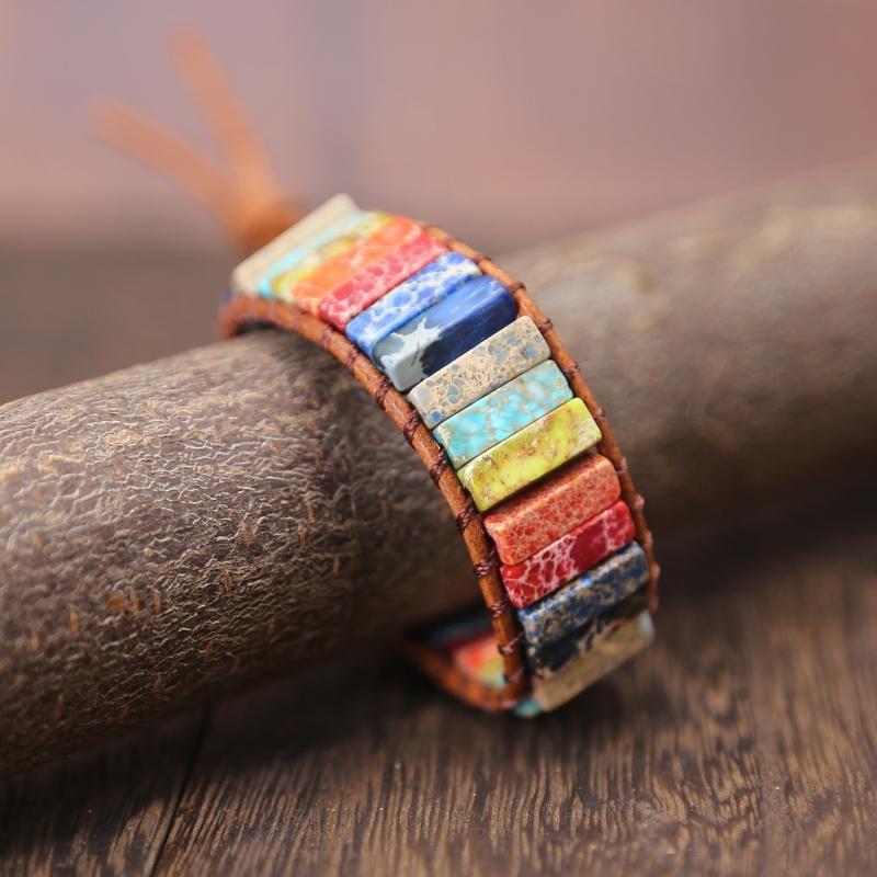 Rainbow Jasper Leather Wrap Bracelet-Your Soul Place