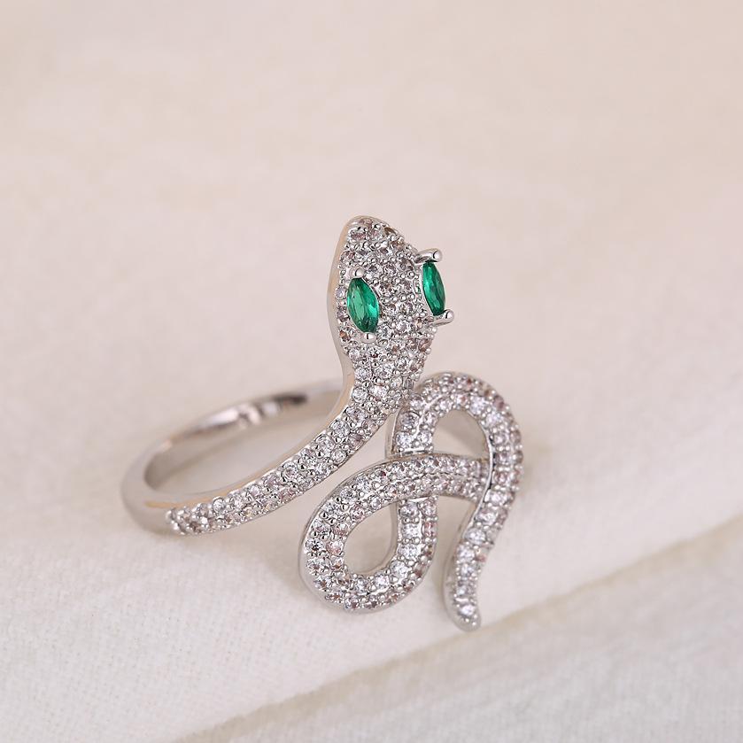 Handcrafted Snake Ring & Earrings With White And Green Stones- Silver - Your Soul Place