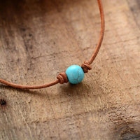 Thumbnail for Leather and Turquoise Bead Choker Necklace-Your Soul Place