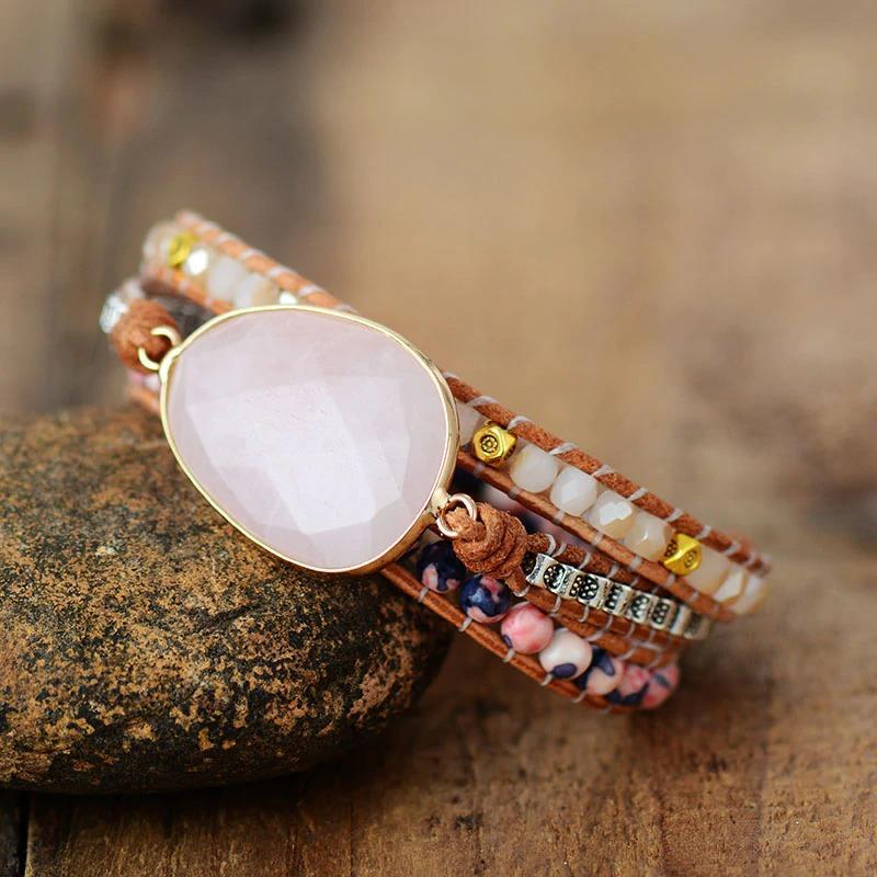 Lucky Heart Pink Quartz Wrap Bracelet-Your Soul Place