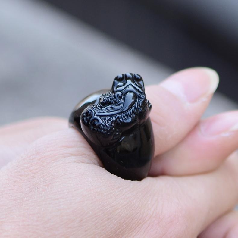Feng Shui Black Obsidian Pixiu Wealth Ring-Your Soul Place