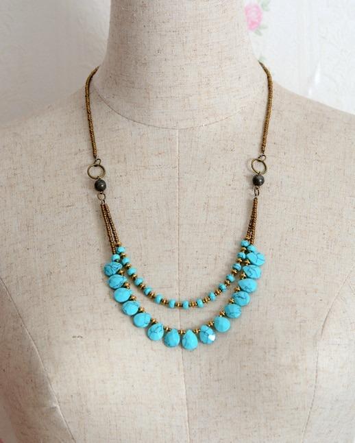 Stone Teardrop Beaded Turquoise Agate Boho Layered Chakra Necklace-Your Soul Place