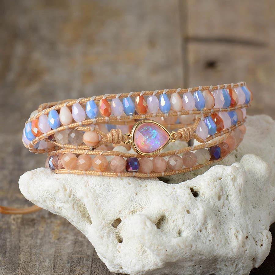 Natural Abundance Sunstone Opal Handmade Wrap Bracelets-Your Soul Place