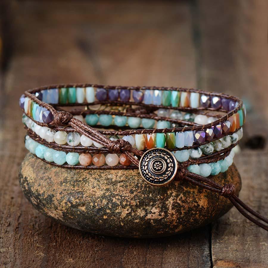 Natural Mixed Gemstones and Tree of Life Wrap Bracelet-Your Soul Place