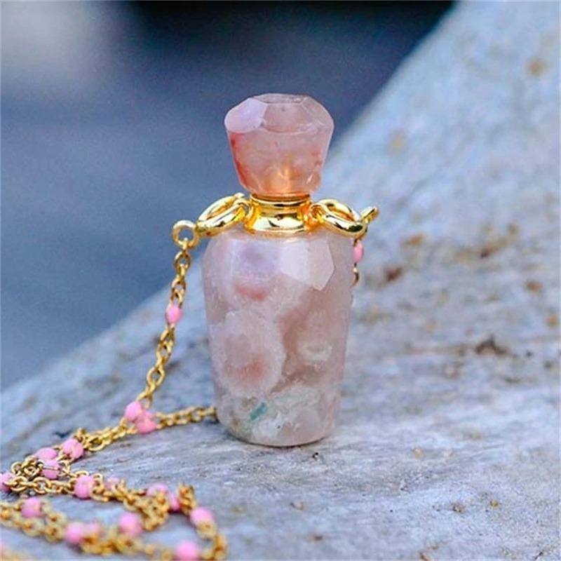 Deep Memory Rose Quartz Bottle Pendant Necklace-Your Soul Place