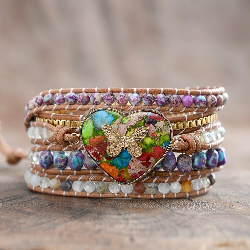 Butterfly Always In Heart Jasper Wrap Bracelet-Your Soul Place