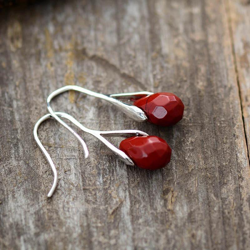 Red Jasper Drop Earrings-Your Soul Place
