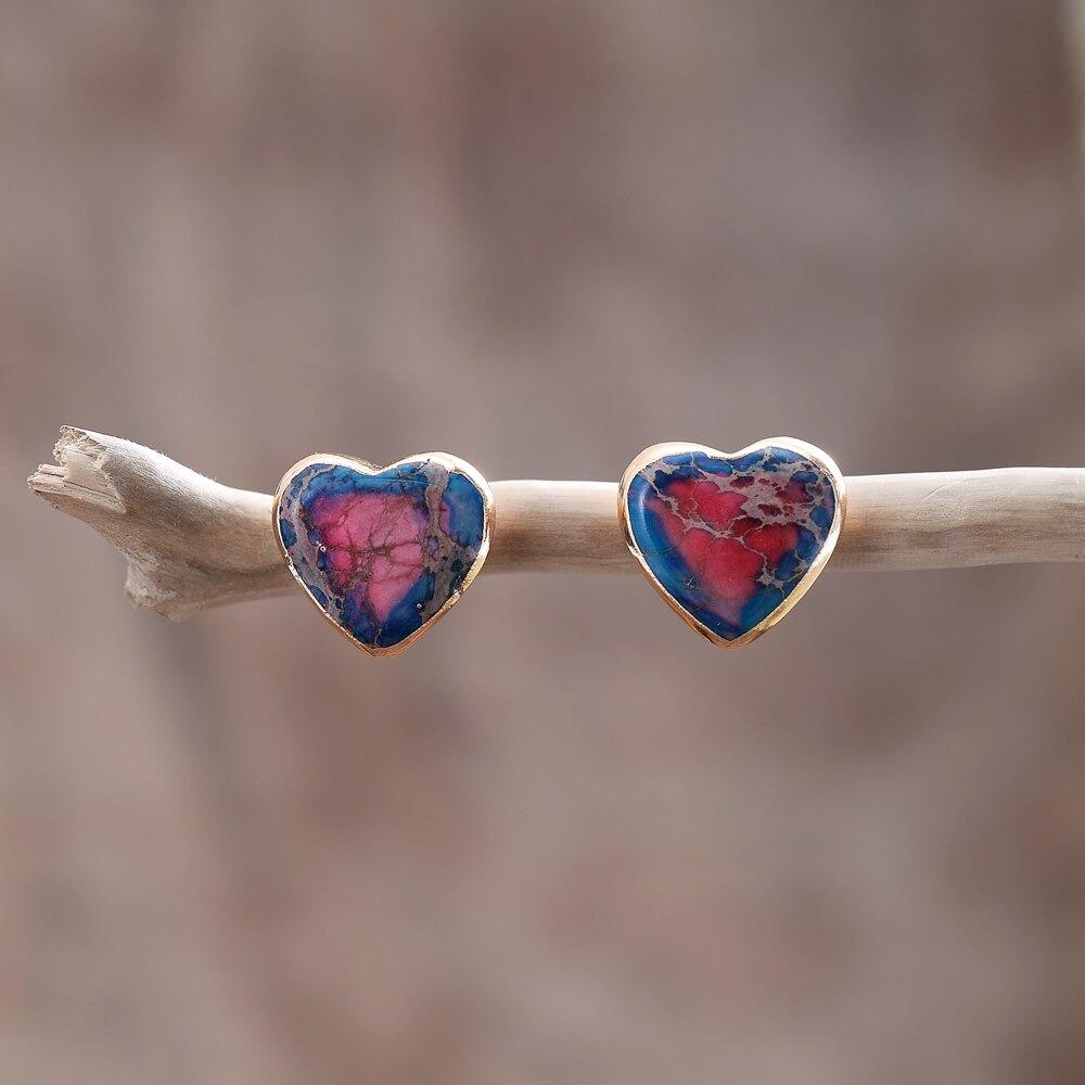 Lovely Heart Jasper Stud Earrings-Your Soul Place